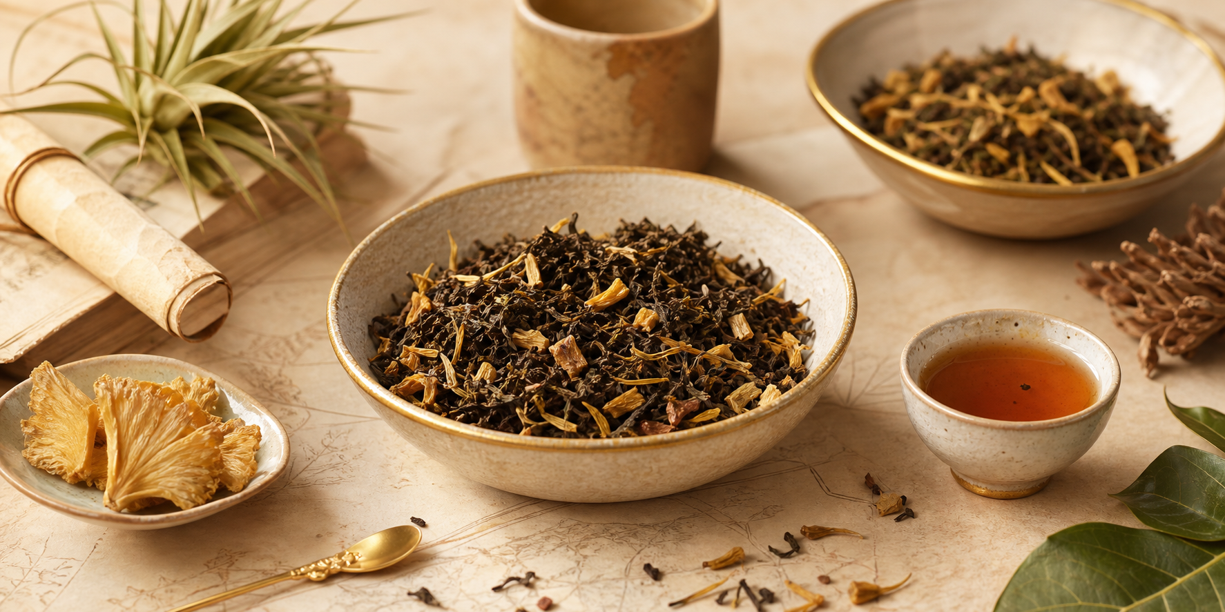 Premium loose tea and golden botanicals for the Legendary grade